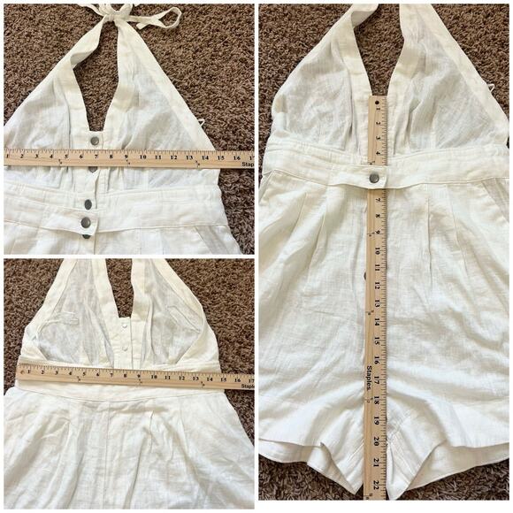 Free People NWT Ivory Linen Blend M Halter Boho Romper Button Front Summer - Picture 4 of 9